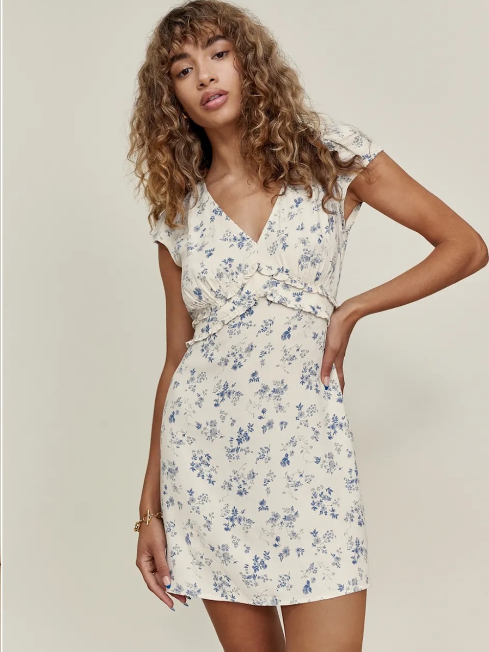 New Reformation Janine Dress In Lula Blue Floral Ditsy Print Size 6